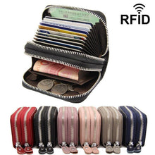 Load image into Gallery viewer, Genuine Leather Double Zipper Card Wallet  Small Purse Card Holder
