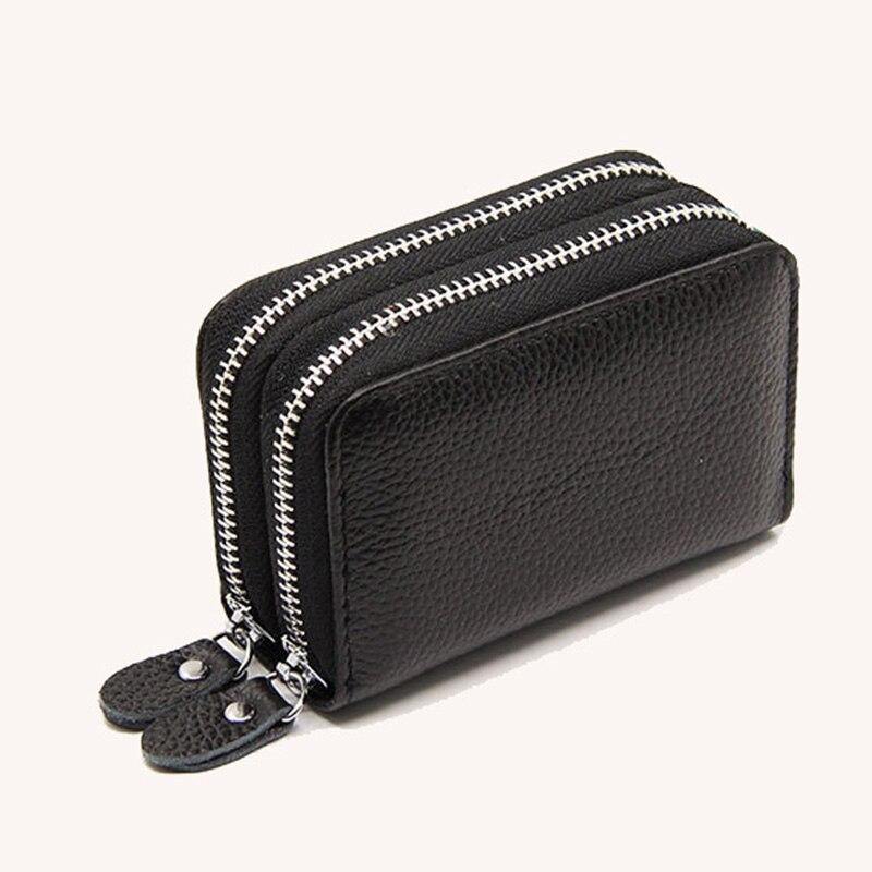 Genuine Leather Double Zipper Card Wallet  Small Purse Card Holder