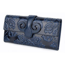 Load image into Gallery viewer, Premium Genuine Oil Waxing Leather Embossed Floral Woman Purse Long Women&#39;s Wallets
