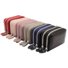 Load image into Gallery viewer, Genuine Leather Double Zipper Card Wallet  Small Purse Card Holder
