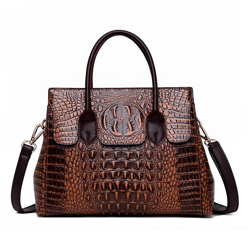 Genuine Leather Women Crocodile Luxury Handbags Designer Crossbody Bags Retro Tote Purse