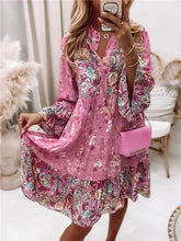 Load image into Gallery viewer, Pink Floral Tiered Mini Dress

