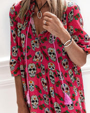 Load image into Gallery viewer, Pink Skull Print Long Sleeves Maxi Dress
