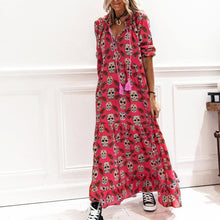 Load image into Gallery viewer, Pink Skull Print Long Sleeves Maxi Dress
