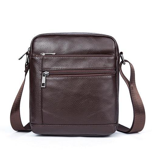 Genuine Leathe Men's Shoulder Bags Small Men's Flap Messenger Bag Black Crossbody Bags W03