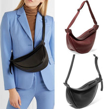 Load image into Gallery viewer, Woman waist bags Wide Single Strap Zipper Half Moon PU Leather Chest Bag
