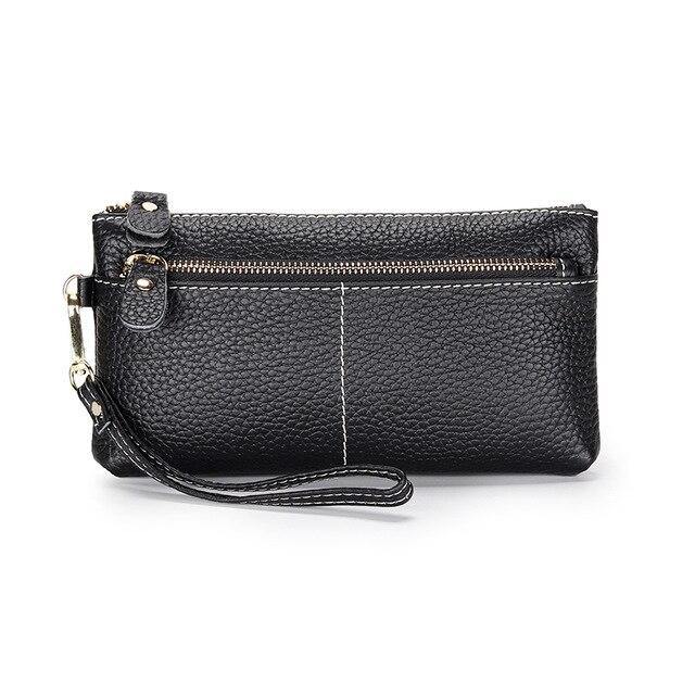 Genuine Leather Long Clutch Wallet Temperament Zipper Purse With Hand Rope